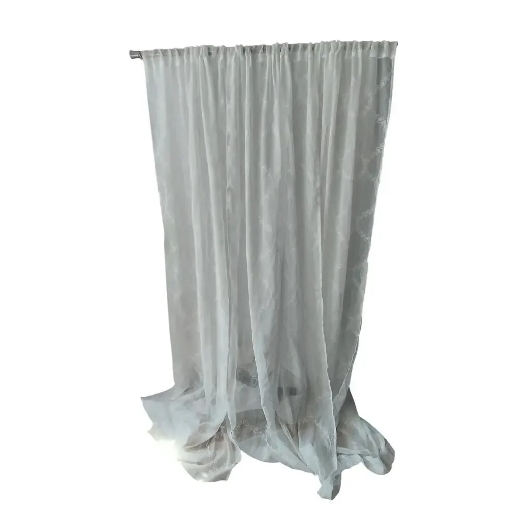 GORGEOUS WHITE EMBROIDERED ON WHITE BOTANICAL TRELLIS WINDOW CURTAINS, 3 PANELS!